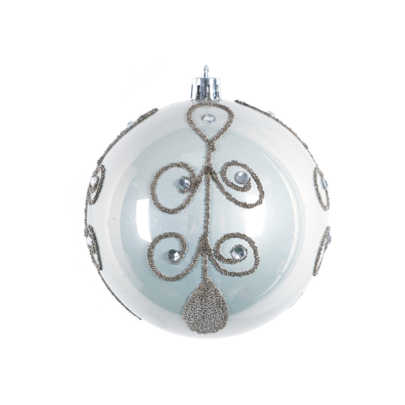 Satin Blow Molded Silver And White Diamond Christmas Ball Holiday Decoration Pendant