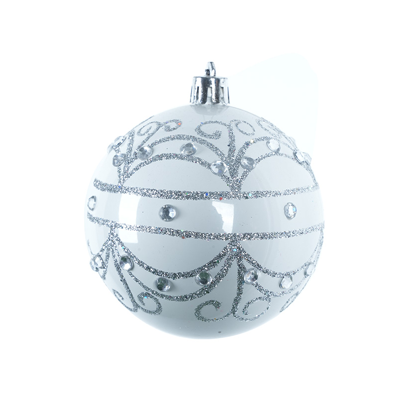 Satin Blow Molded Silver And White Diamond Christmas Ball Holiday Decoration Pendant