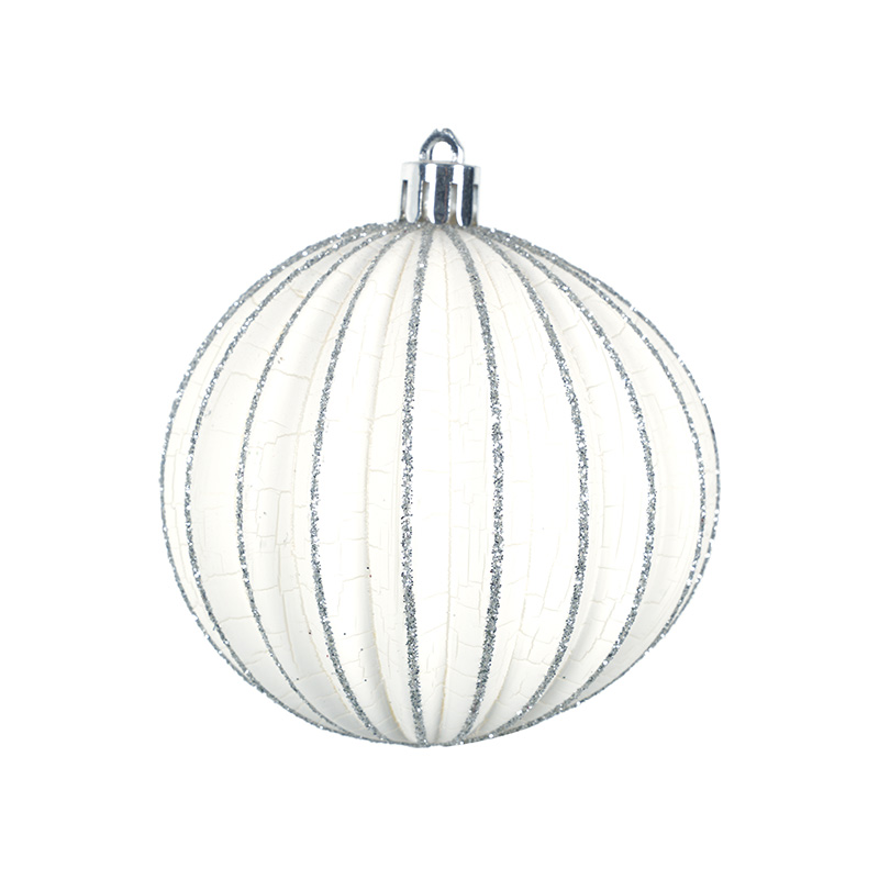 White Textured Christmas Ball With Silver Glitter Line Decoration
