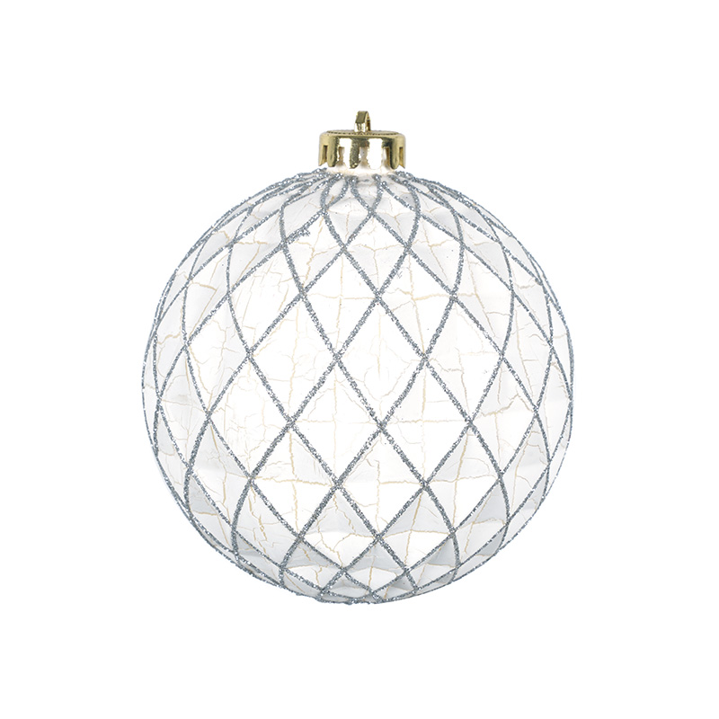 White Textured Christmas Ball With Silver Glitter Line Decoration