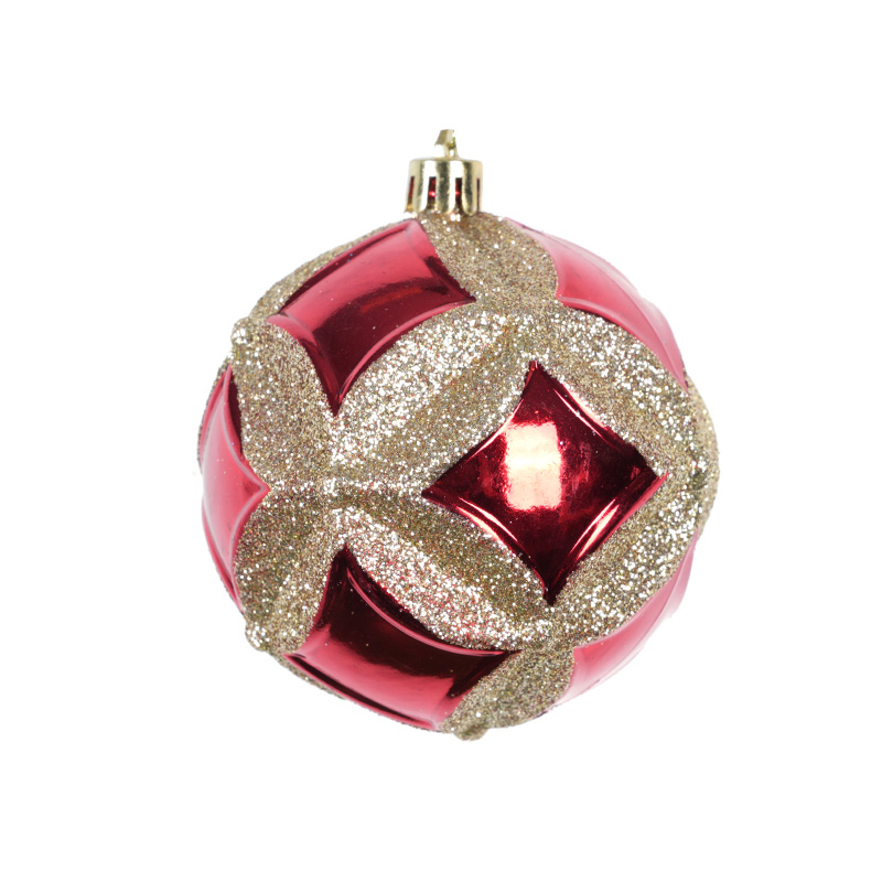 Red And Gold Color Grid Sequins Flowers Christmas Ball Window Shop Decoration
