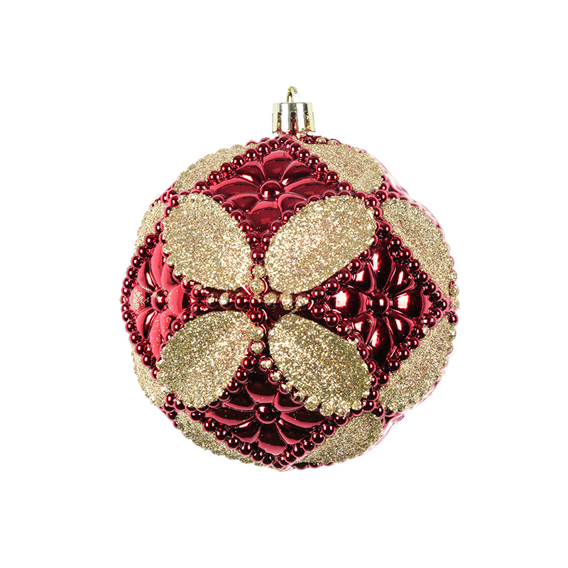Red And Gold Color Grid Sequins Flowers Christmas Ball Window Shop Decoration